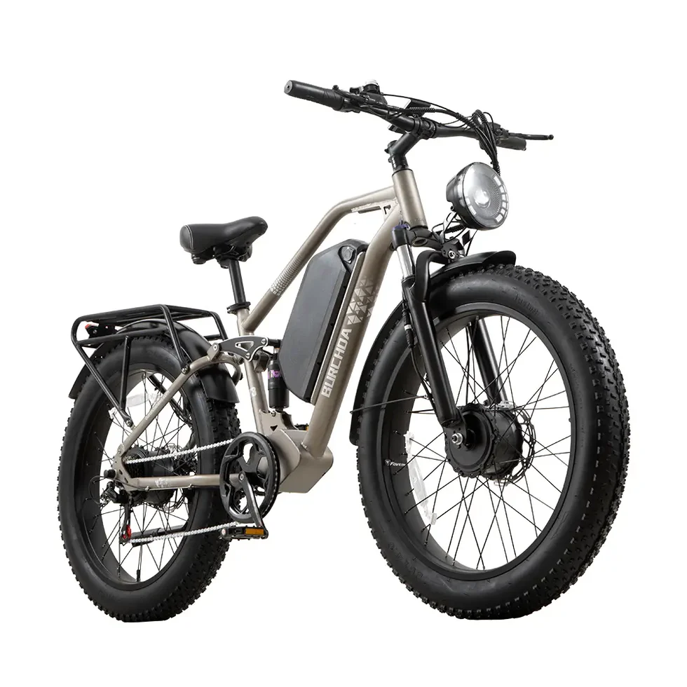 Burchda Y3 AWD hunting e-bike on rugged terrain